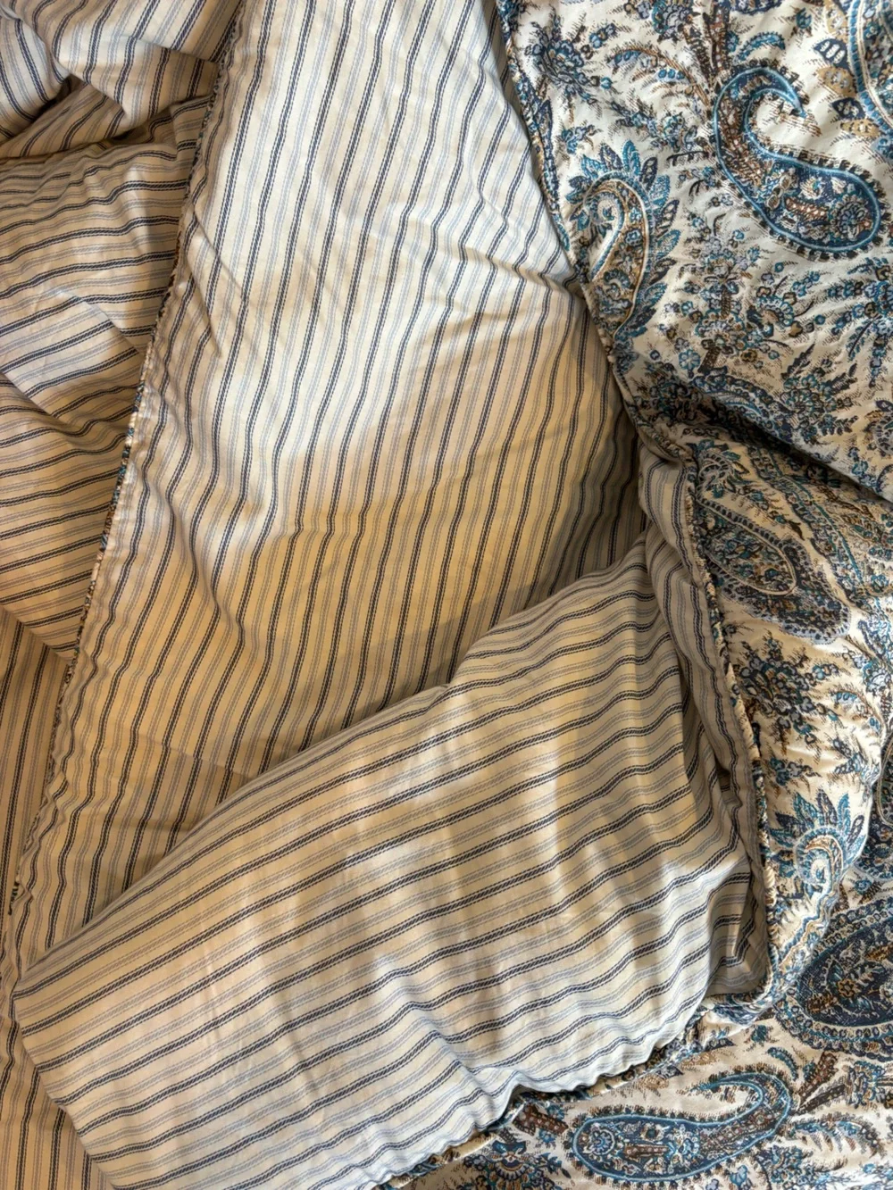 Ralph Lauren || Paisley Stripe Comforter Set 2 Standard Shams Blue Cream Queen